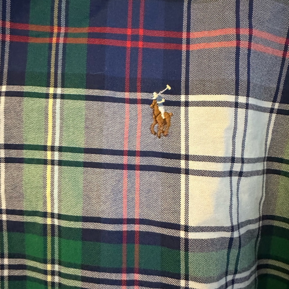 Ralph Lauren Blue and Green Plaid Long Sleeve Button Down Shirt - Picture 4 of 7